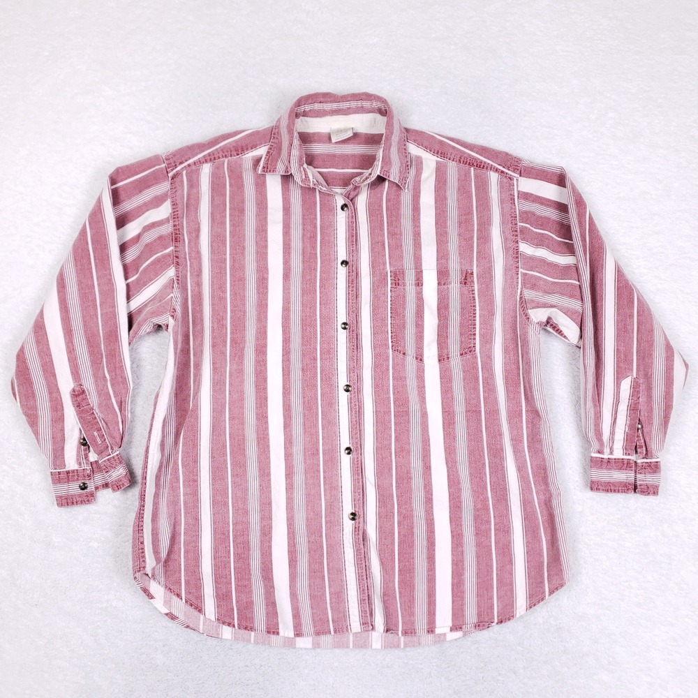 Partners Vintage Striped Button Up Shirt Womens Large Red Casual Retro
